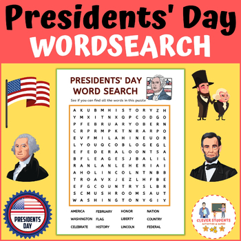 Preview of Presidents' Day Word Search | Vocabulary Worksheets | GEORGE WASHINGTON