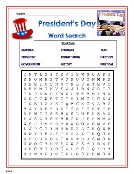Preview of President's Day Word Search, presidents day vocab
