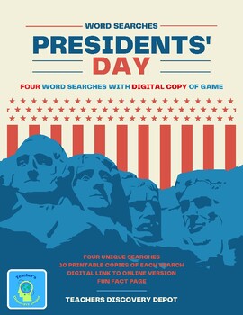Preview of Presidents Day Word Searches w Digital Game, Fun Fact Page