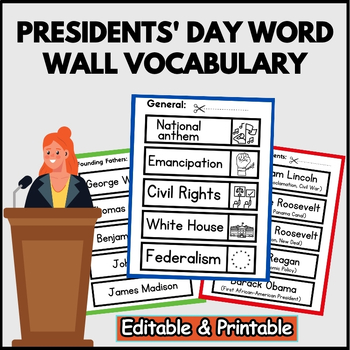 Preview of Presidents' Day Word Wall Vocabulary - Editable