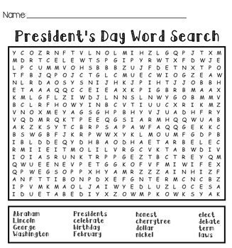 Preview of President's Day Wordsearch Puzzle