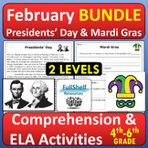 Presidents' Day and Mardi Gras February Reading Comprehens