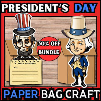 Preview of Presidents Day paper bag craft BUNDLE|George Washington&Abraham Lincoln writing