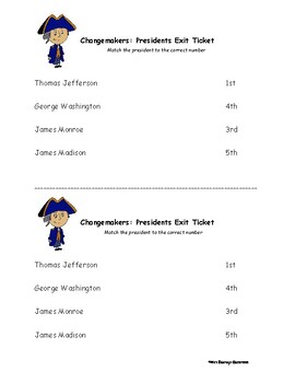 Preview of Presidents Exit Ticket (Jefferson, Washington, Monroe, Madison)