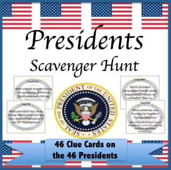 Preview of Presidents Scavenger Hunt  President's Day Review Washington through Biden