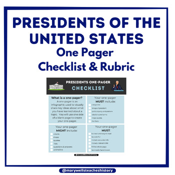 Preview of Presidents One-Pager Checklist and Rubric