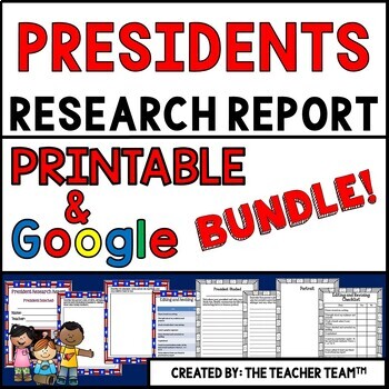 Preview of Presidents Report Printable and Google Slides Bundle