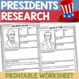 Presidents Research Worksheets