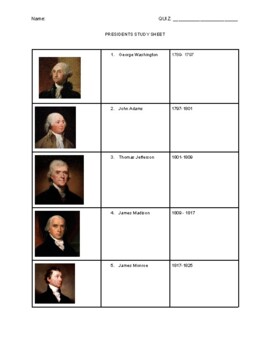 Preview of Presidents Study Sheet - 1-10