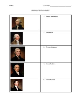 Preview of Presidents Study Sheet - #1-20