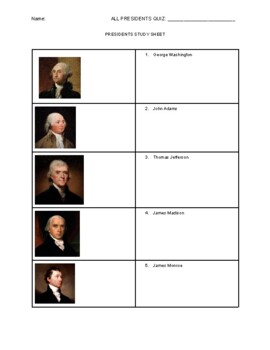 Preview of Presidents Study Sheet - 1-46