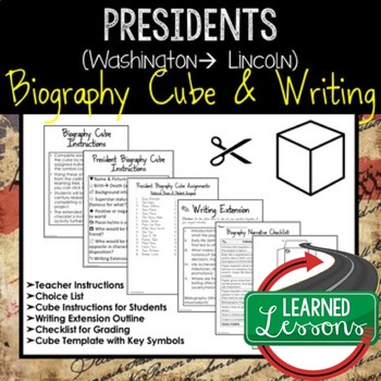 Preview of Presidents Activity Washington to Lincoln Biography Cubes