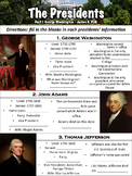 Presidents Worksheet Part One - George Washington to James