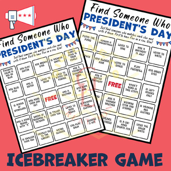 Preview of Presidents day Find Someone Who game morning work Activities middle 5th 6th 7th