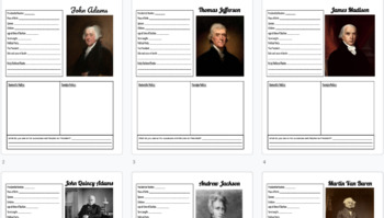 Preview of Presidents of America Information Sheets