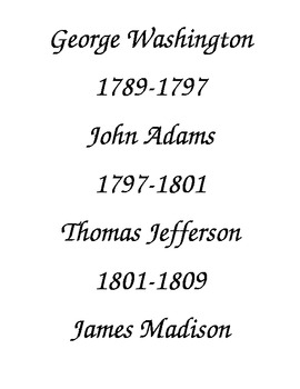 Preview of Presidents of United States of America - Names and Years