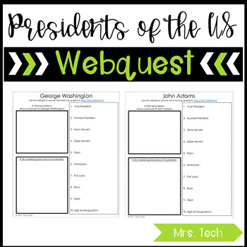 Preview of Presidents of the United States Webquest