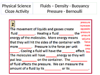 Preview of Pressure, Density and Buoyance Cloze Activity