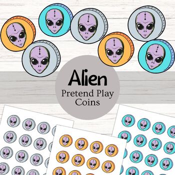 Preview of Pretend Play, Alien Coins Currency, Outer Space Fun, Game Pieces, Craft Supplies