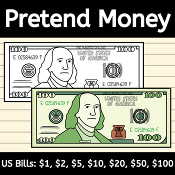 Preview of Pretend Play Money - Printable US Dollar Bills, US Currency for Counting Money