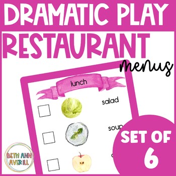 Preview of Dramatic Play Restaurant Menus Watercolor