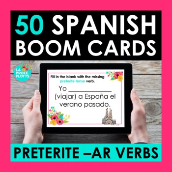 Preview of Preterite AR Verbs Spanish BOOM CARDS | Digital Task Cards