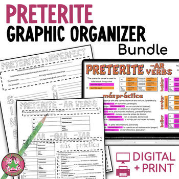 Preview of Preterite Notes and Practice | Spanish Graphic Organizer Bundle