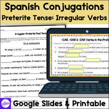 Preview of Preterite Past Tense Irregular Verbs Conjugation Practice for Spanish 1 or 2
