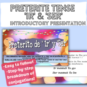 Preview of Preterite Tense 'Ir' and 'Ser' Introductory Presentation