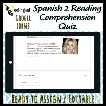 Preview of Preterite Tense Spanish 2 Topic 2 Quiz / Reading Comprehension / Editable