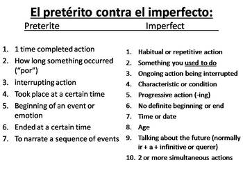 imperfect preterite spanish vs notes