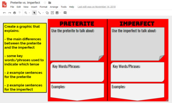 Preview of Preterite and Imperfect Graphic Organizer Google Activity