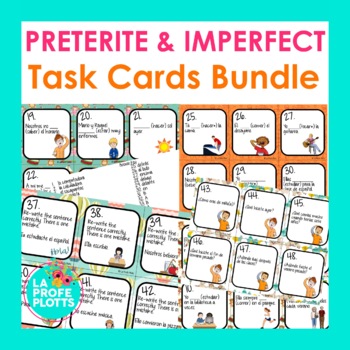 Preview of Preterite and Imperfect Spanish Task Cards Bundle | Spanish Review Activity