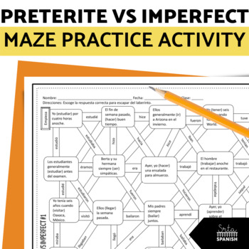 Preview of Preterite vs Imperfect Spanish Maze Worksheet Practice Activity with Digital