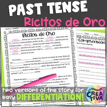 Preview of Preterite vs Imperfect Spanish Story Worksheets | Ricitos de Oro in Past Tense