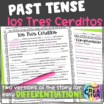 Preview of Preterite vs Imperfect Spanish Story Worksheets | Tres Cerditos in Past Tense