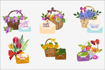 Preview of Pretty Basket of Flowers with Envelopes