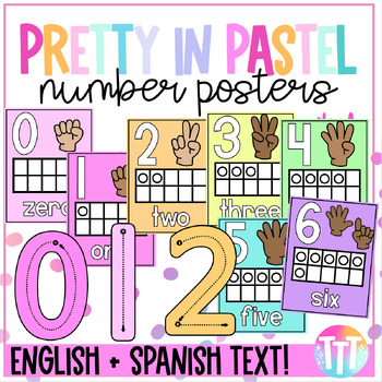 Preview of Pretty In Pastel Classroom Decor Number Posters