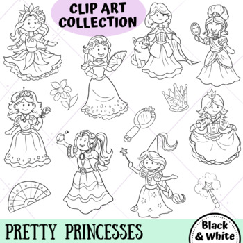 Preview of Pretty Princesses Clip Art (BLACK AND WHITE ONLY)