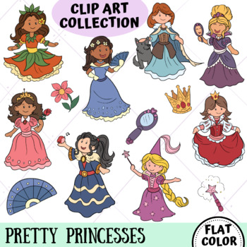 Preview of Pretty Princesses Clip Art (FLAT COLOR ONLY)