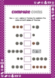 Pretty Purple Piggy Bank - Activity Sheet ( Compare Coins )