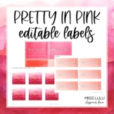 Pink Watercolor Editable Classroom Labels