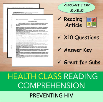 Preview of Preventing HIV & AIDS - Reading Passage and x 10 Questions