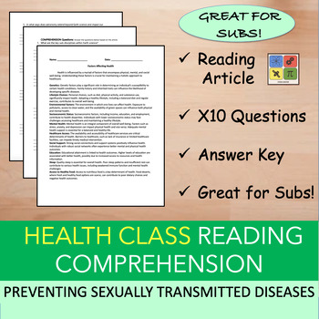 Preview of Preventing Sexually Transmitted Diseases - Reading Passage and x 10 Questions