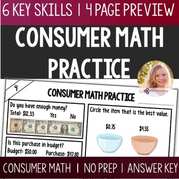 Preview of Preview: Consumer Math Skill Practice Worksheet. Budget Check Percents