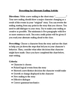 Preview of Prewriting Activity for Alternate Ending Assignment