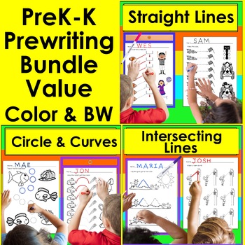Preview of Prewriting Worksheets Bundle Value for Preschool Tracing Independent Work