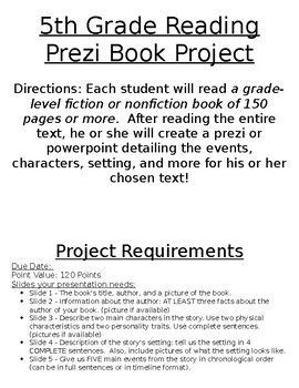 Preview of Prezi or Powerpoint Book Project Instructions/Rubric