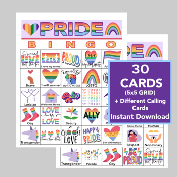 Preview of Pride BINGO, Pride Month, LGBTQ Party Game, Digital Download, Printable Games
