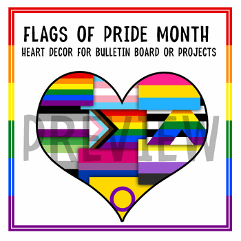 Preview of Pride Heart Flags | LGBTQIA+ Pride Month Bulletin Board Decor | June Classroom